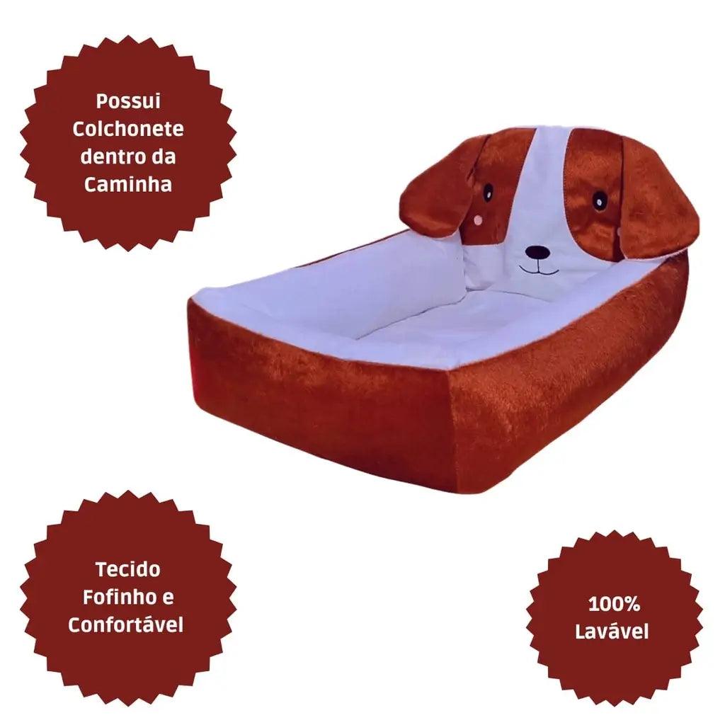 Cama Pet com Cabeceira de Carinha Cachorro + Mantinha Microfibra (Brinde)