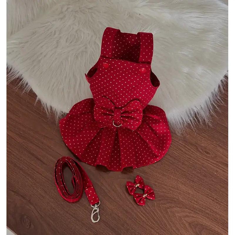 Vestido Pet Estampa de Natal com Guia | Para Cachorros e Gatos Pequenos