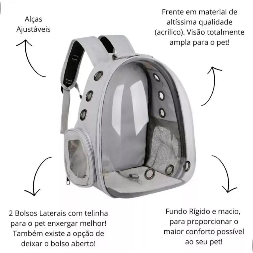 Mochila Panorâmica para Transporte de Pets – Conforto e Segurança para Cães e Gatos