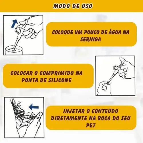 Aplicador de Remédio Comprimido em Formato de Seringa para Gatos e Cães